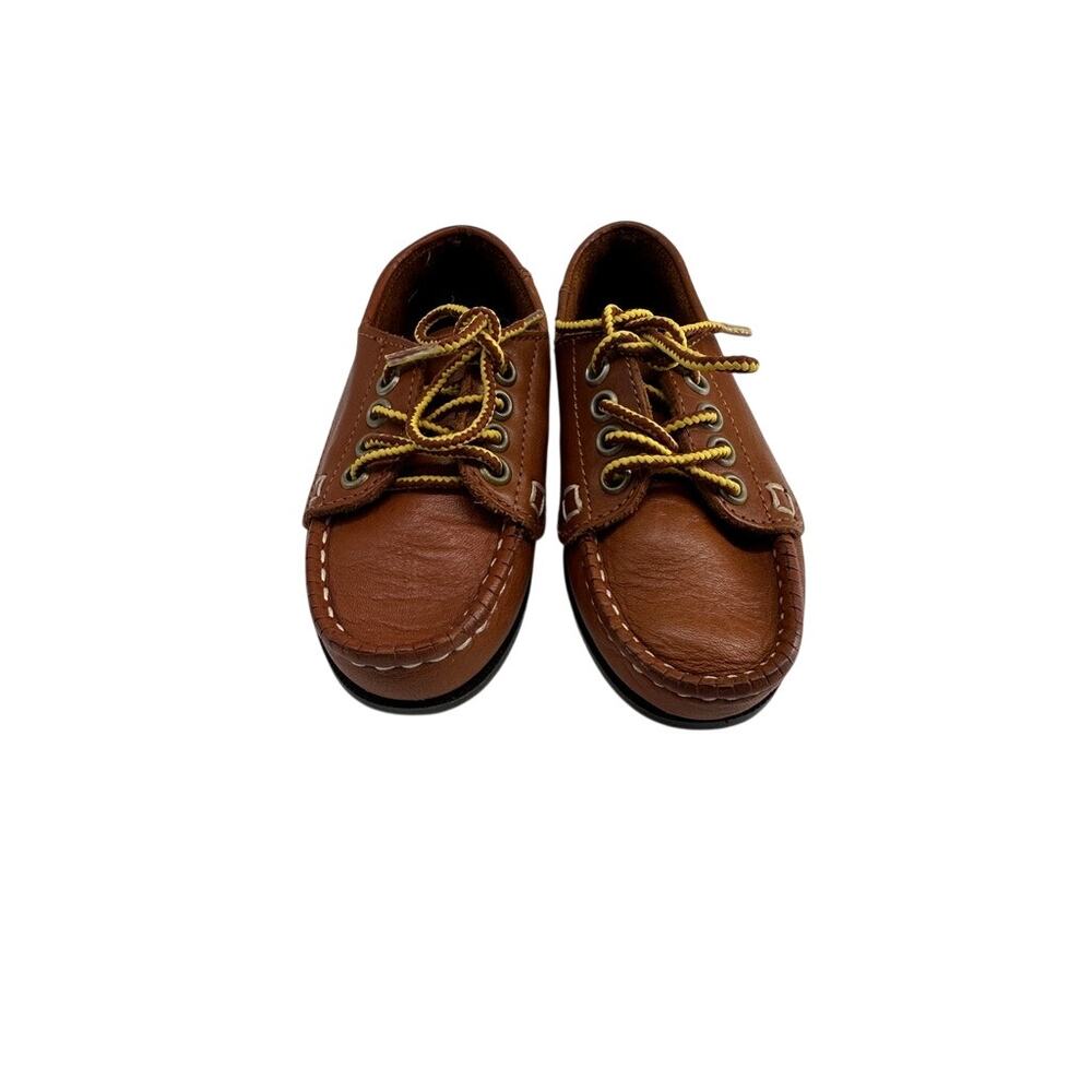 Vintage G.H. Bass Kids Brown Leather Boat Shoes Moc Toe Lace Up Toddler 8.5W